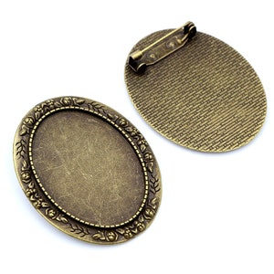 10pcs Antique Silver tone/Antique Bronze/Black Blank Flower Brooch Trays Setting,for 30mmx40mm Glass or Stickers,DIY Accessory Charm