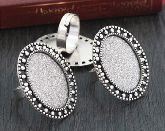 10pcs Antique Silver tone/Antique Bronze Ring Charm Finding,18mmx25mm Blank Cabochon Tray,Cameo Base Setting,DIY Accesory Jewelry Making