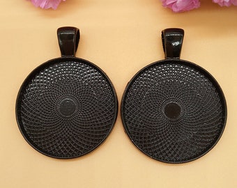 20pcs  1 inch Round Black Pendant Trays,Blank Pendant Bases,25mm Bezel Pendant Settings for Glass or Stickers