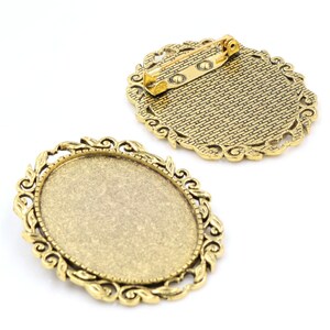 10st antiek zilver/antiek brons/zwart/goud blanco bloem broche trays instelling, voor 30 mm x 40 mm glas of stickers, DIY accessoire bedel