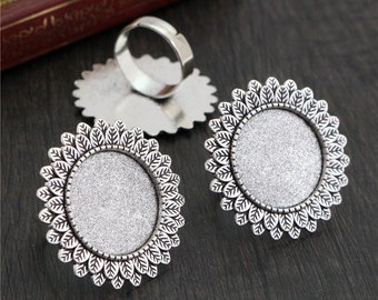 10pcs Antique Silver tone/Antique Bronze Leaf Ring Charm,20mm Blank Cabochon Tray,Cameo Base Setting,DIY Accesory Jewelry Making