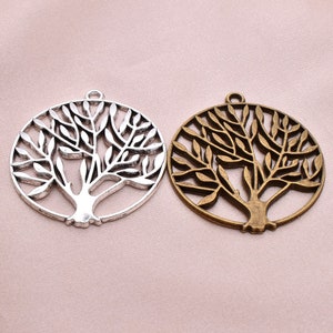 15pcs 37mmx42mm Large Antique Silver tone/Antique Bronze Round Tree Pendant Charm