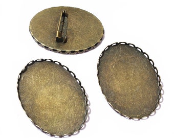 20pcs Antique Bronze Blank Lace Flower Brooch Trays Setting,for 30mmx40mm Glass or Stickers,DIY Accessory Charm