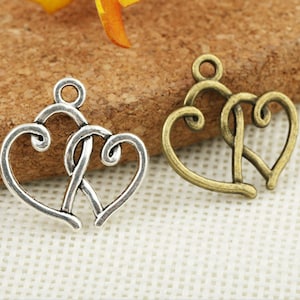 12pcs 9mmx19mm Antique Silver tone/Antique Bronze Double Heart Pendant Charm Finding