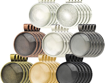 5 Sets 1 inch Round 8 Colors Pendant Trays,Blank Pendant Bases,25mm Bezel Pendant Settings with Glass Cabochon