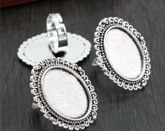 10pcs Antique Silver tone/Antique Bronze Ring Charm Finding,18mmx25mm Blank Cabochon Tray,Cameo Base Setting,DIY Accesory Jewelry Making
