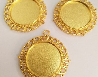 15pcs 1" Gold Pendant Trays,Blank Pendant Bases,25mm Bezel Pendant Settings for Glass or Stickers,Double Same Side