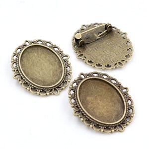 12pcs Antique Silver tone/Antique Bronze Blank Flower Brooch Trays Setting,for 18mmx25mm Glass or Stickers,DIY Accessory Charm