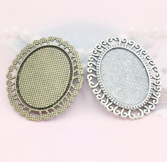 12pcs Antique Silver toneAntique Bronze Pendant Trays,Blank Pendant Bases,30mmx40mm Bezel Pendant Settings for Glass or Stickers