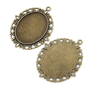 12pcs Antique Silver toneAntique Bronze Pendant Trays,Blank Pendant Bases,30mmx40mm Bezel Pendant Settings for Glass or Stickers