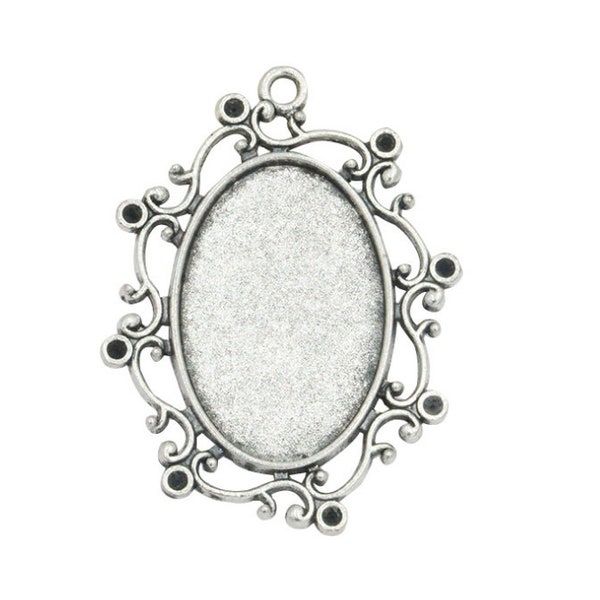 15pcs 20mmx30mm Oval Flower Antique Silver/Bronze Pendant Trays,Blank Pendant Bases,20mmx30mm Bezel Pendant Settings for Glass or Stickers