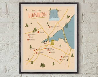 Hamilton Waterfalls Map | Illustrated Map, Hamilton poster, Hamilton Ontario, Map of Hamilton