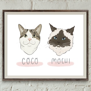 Two Cat Custom Portrait, Custom Pet Portrait, Pet Portrait, Cat Gift, Personalized Gift, Valentines day gift, Drawing From Photo, Custom Art