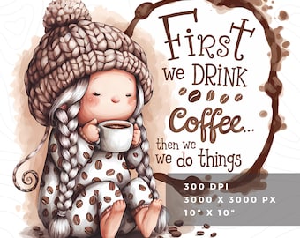coffee lover gnome png sublimation designs, funny coffee quote DTF shirt design, coffee gnome stickers & clipart, digital download, mug png