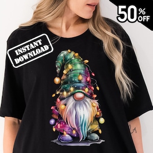 Christmas Gnome PNG, Watercolor Lights Sublimation Design (Digital Download)
