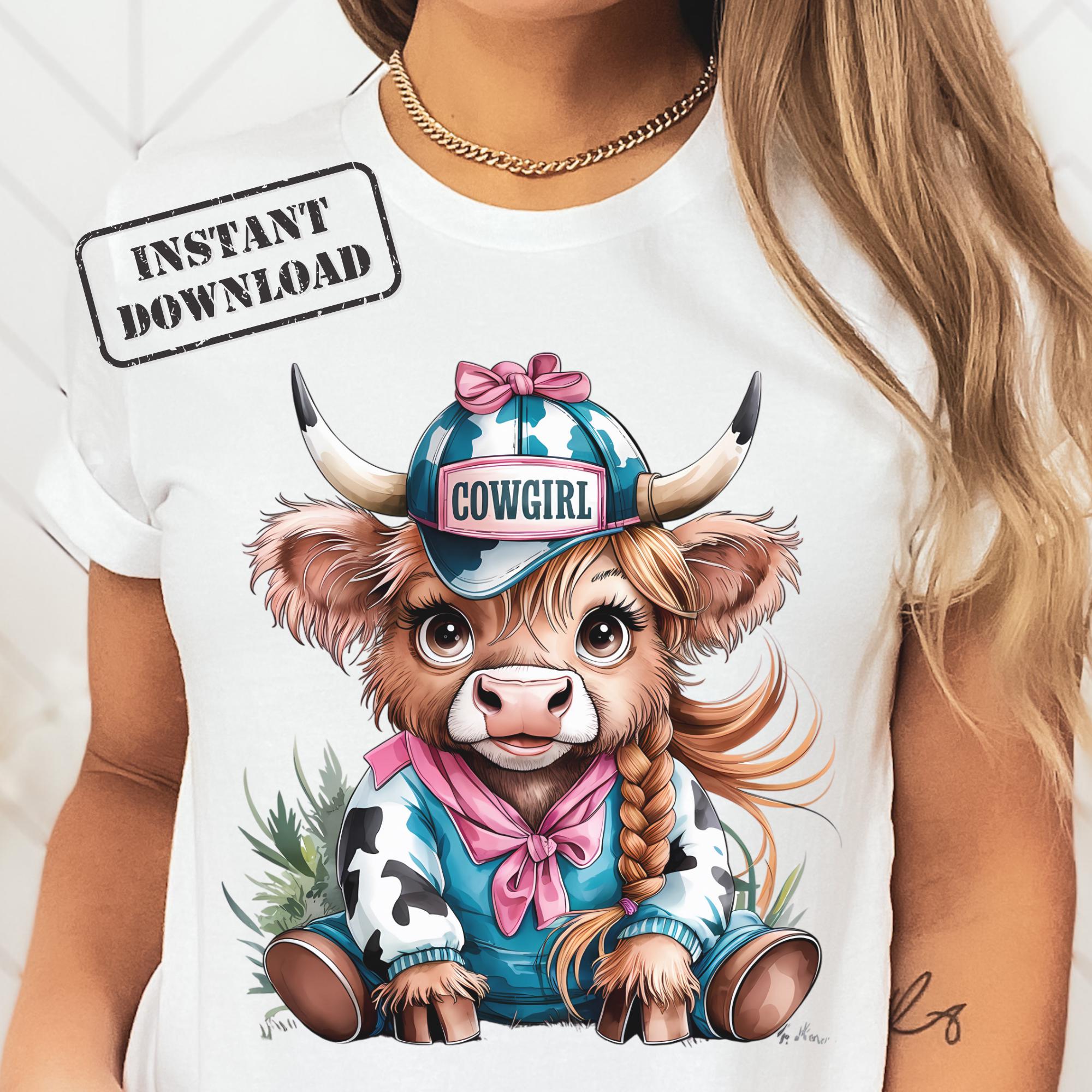 Cowgirl Highland Cow Png, Baby Highland Cow, Highland Cow Nursery, Cute ...
