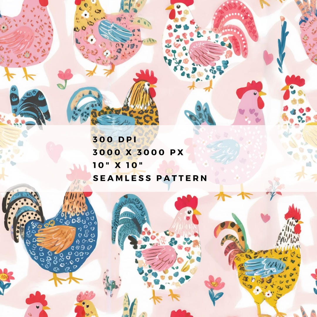 Colorful Farm Chicken Seamless Pattern – Whimsical Hen and Rooster ...