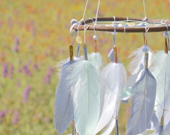 Mint Grey and White Dreamcatcher Mobile