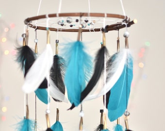 Black and Turquoise Dreamcatcher Mobile