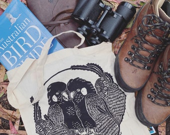 Black Cockatoo Calico Tote Bag