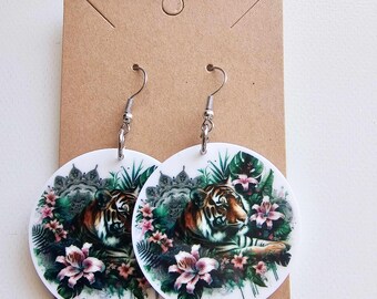 Tiger Flowers Dangley Earrings