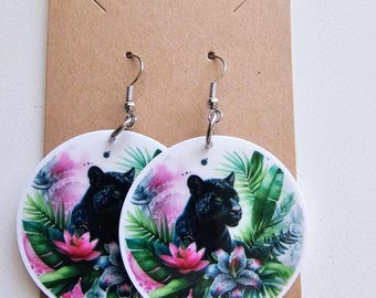 Black Panther Flowers Dangley Earrings