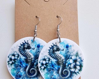 Sea Horse Flowers Dangley Earrings