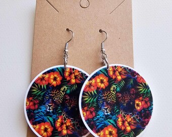 Leopard Flowers Dangley Earrings