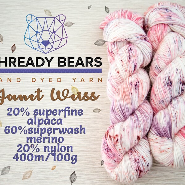 Hand Dyed Yarn: superfine alpaca/merino/nylon Janet Weiss SOCK