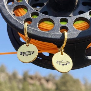 Gold Plated Trout Imprint Stamped Hoop Earrings