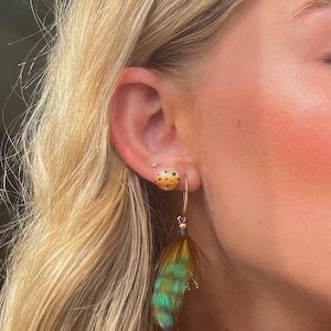 Green Tiger Striped Hand Tied Zonker Fly Fishing Earrings