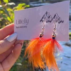Bright Orange Hand Tied Zonker Fly Fishing Earrings