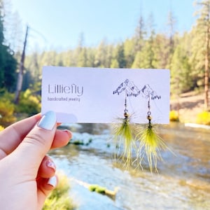 Hand Tied Fly Earrings - Green Woolly Bugger
