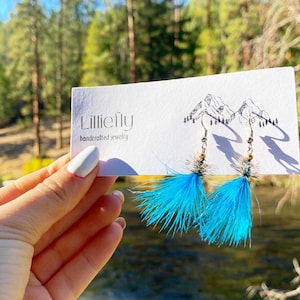 Blue Wooly Bugger Fly Fishing Earrings