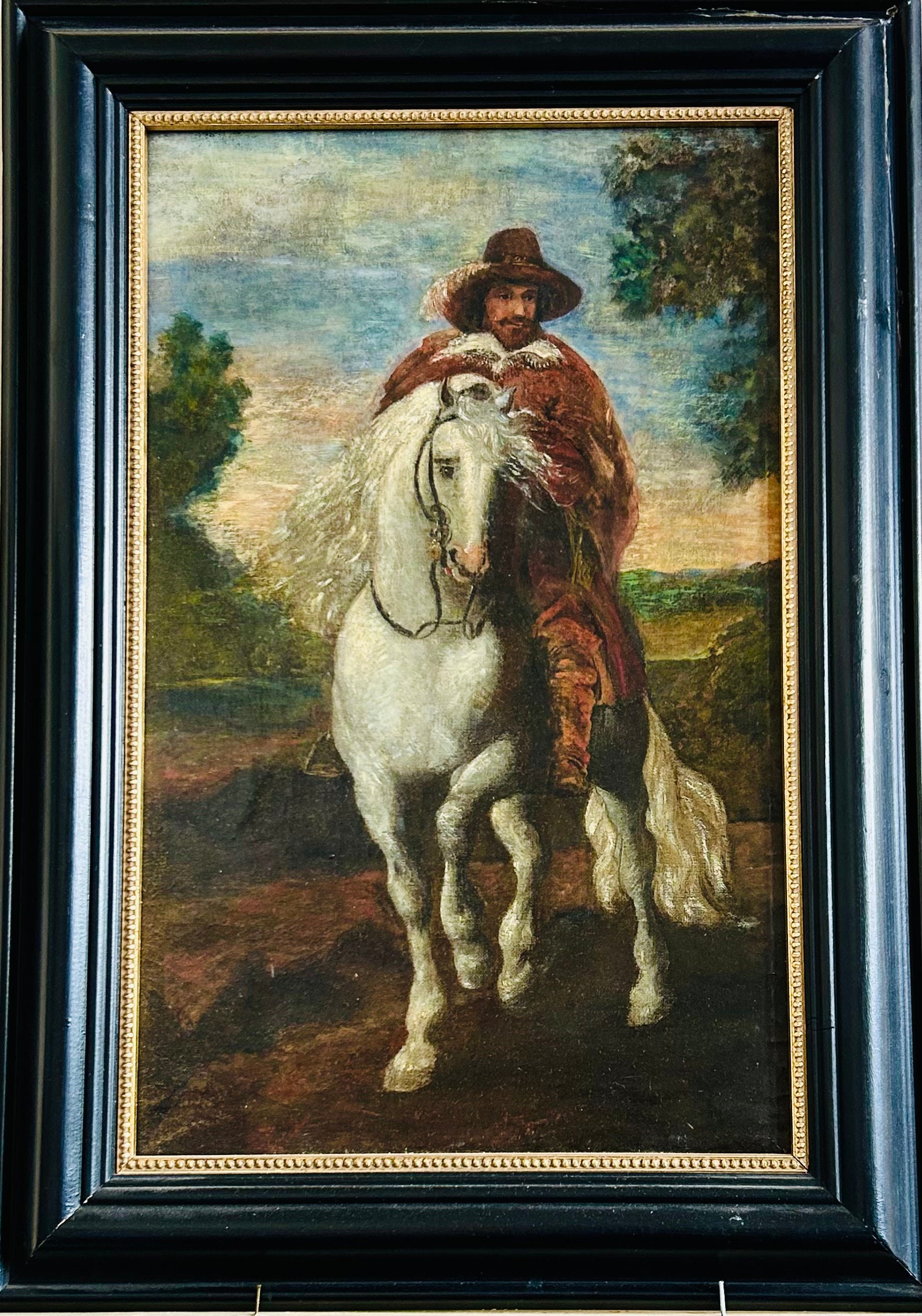 Antique Oil Painting Noble on a White Horse Frames 19th Century ...