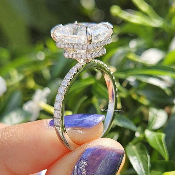 Double Hidden Halo Radiant Cut Solitaire Engagement Ring 14K White Gold Ring Moissanite Engagement Ring Art Deco Ring for Women Wedding Gift Etsy