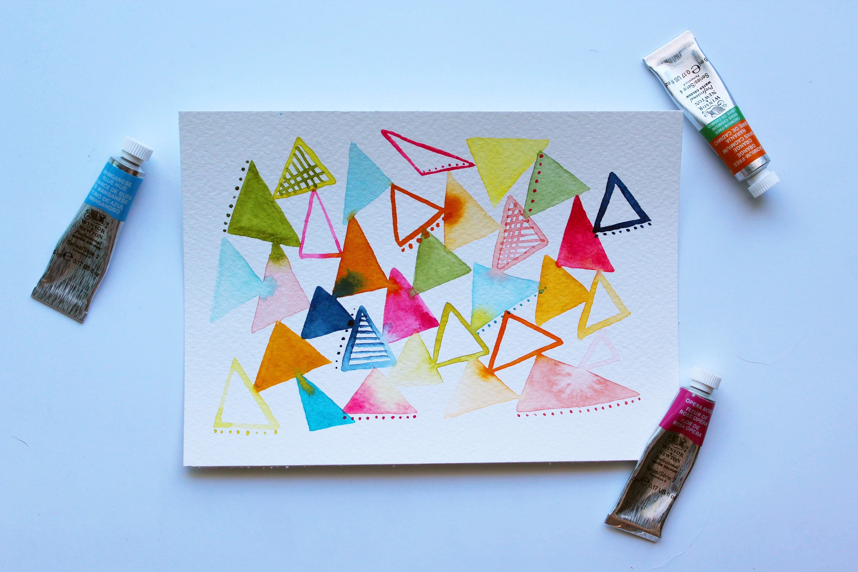 Original Abstract Geometric Watercolor Painting Bright Etsy