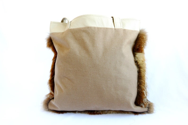 shopping bag leather recycling fur bag red fox Shopper leather cowhide genuine leather bag leather bag carrying case real fur