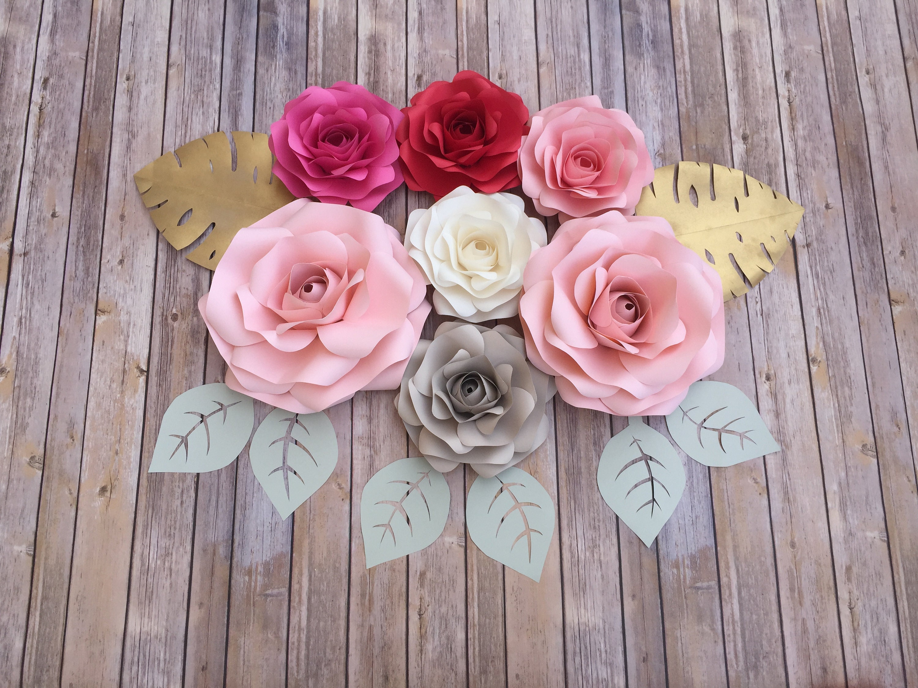 7 Roses en Papier/Fleurs Décoration Murale Tête de Lit Chambre Bébé 3D Mariage Baby Shower