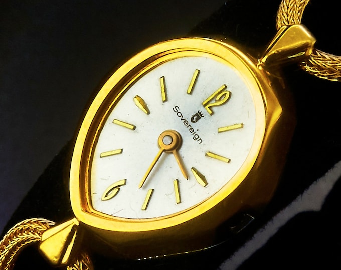 Vintage 1960s Sovereign by Benrus Cocktail Watch • 10k Gold Plated Marquise Teardrop • Swiss Luxury Designer  • Heirloom Estate Jewelry 