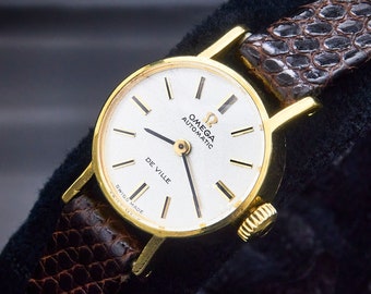 1969 Omega "De Ville" Ladies 18k Gold Watch in Mint Condition, Mid Century Modern Luxury Designer, Swiss Heirloom Estate Gold Jewelry