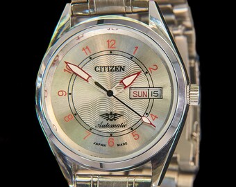Shiny, Bold, Heavy..."Silver Flash"! Handmade CUSTOM Citizen Stainless Steel Automatic Watch, Vintage Rebirth!