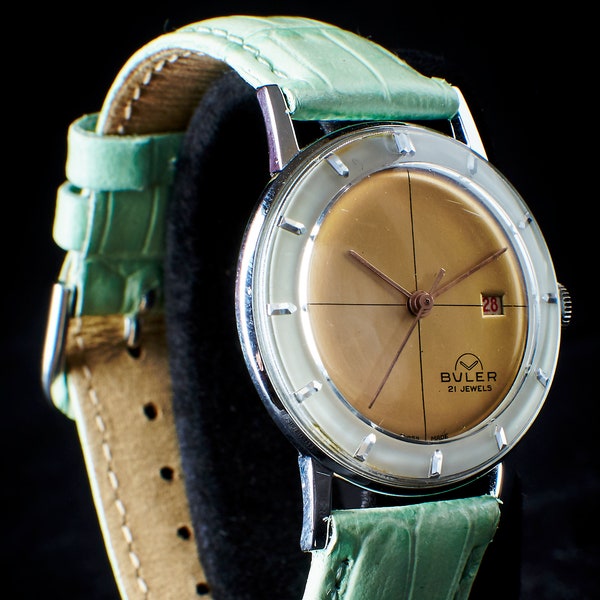 Vintage 1960s Buler mystery dial men's/unisex calendar watch - retro futuristic - freshly serviced with warranty