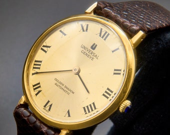 1960s Universal Geneve "Golden Shadow" Highly Coveted Solid 18k Gold Automatic Micro-Rotor Men's Tonneau Watch, Near Mint, Vintage Watch