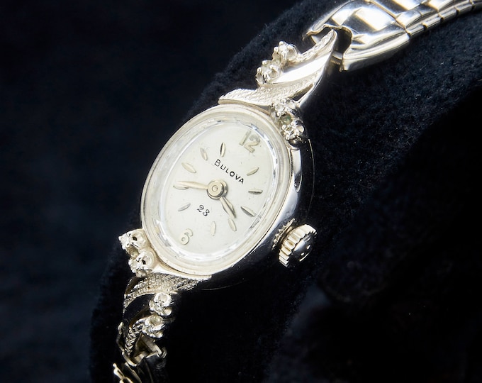 Sparkly! Spectacular! 1972 Bulova "Diamond Goddess F" 10k White Gold Plate Cocktail Watch • 8 Hand Cut Diamonds • Vintage NOS Cobra Bracelet