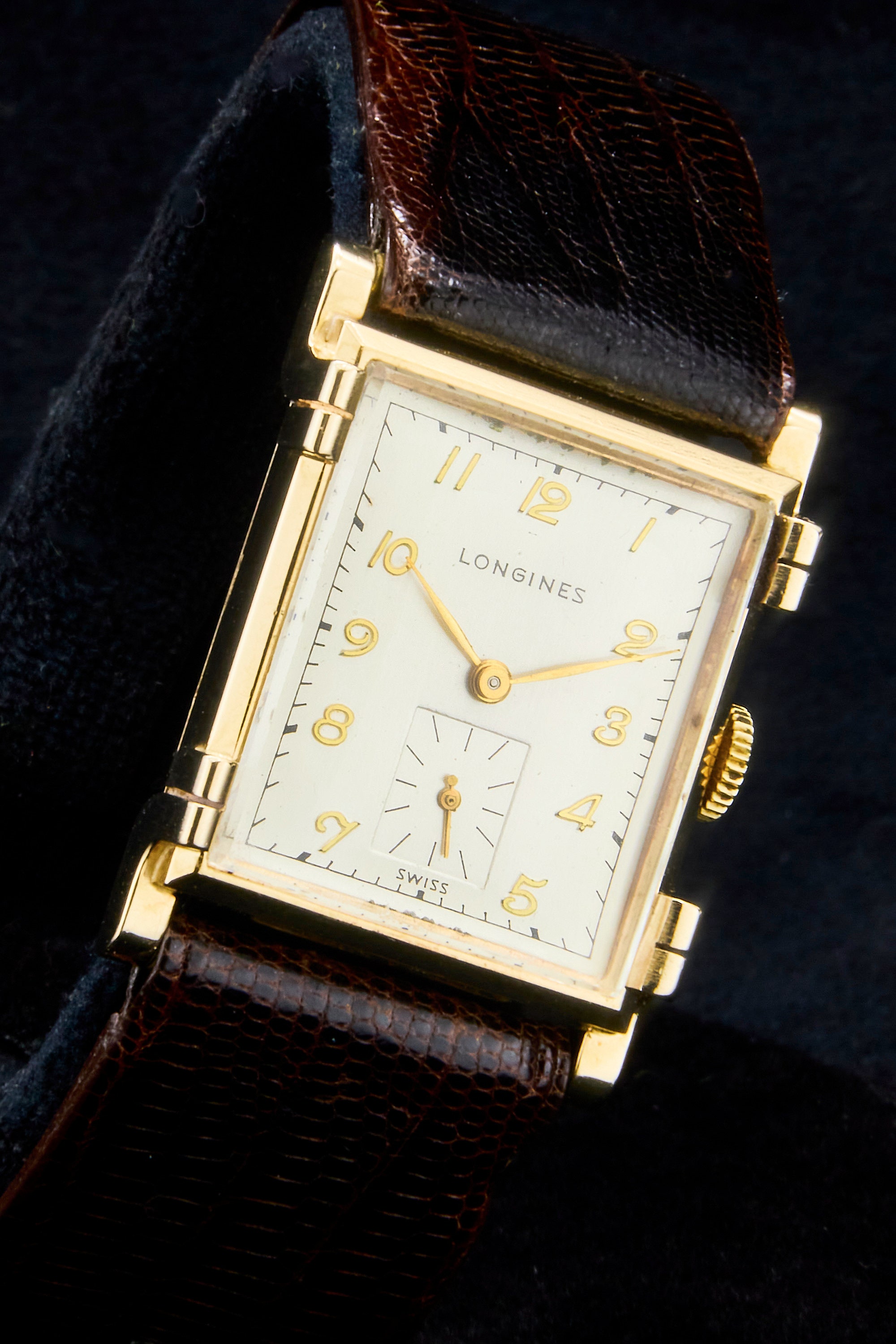 Longines rectangular discount gold watch