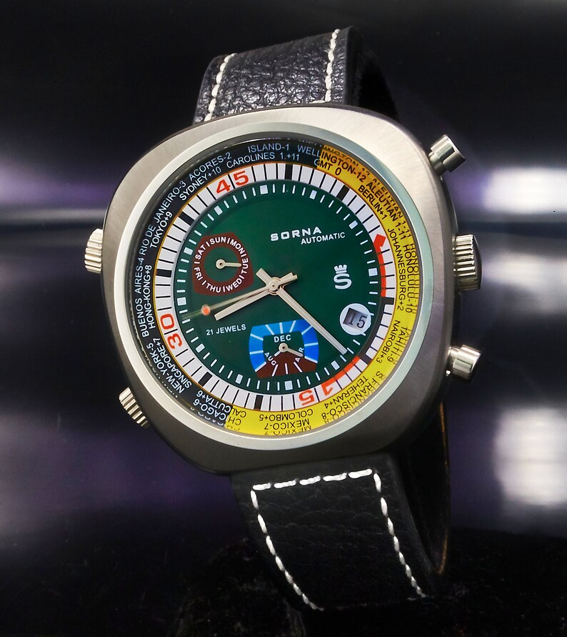 Orologio da polso da uomo retro automatico SORNA GMT World | Etsy Italia