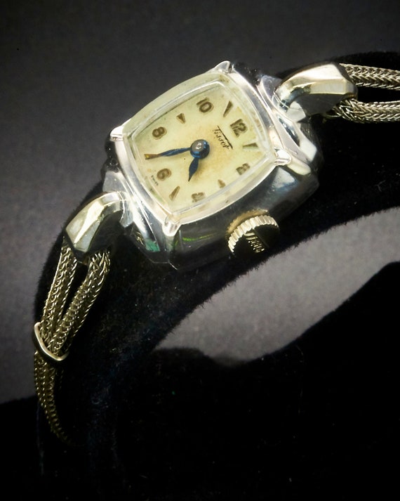 1955 Tissot 10k White Gold Filled Square Marquise 