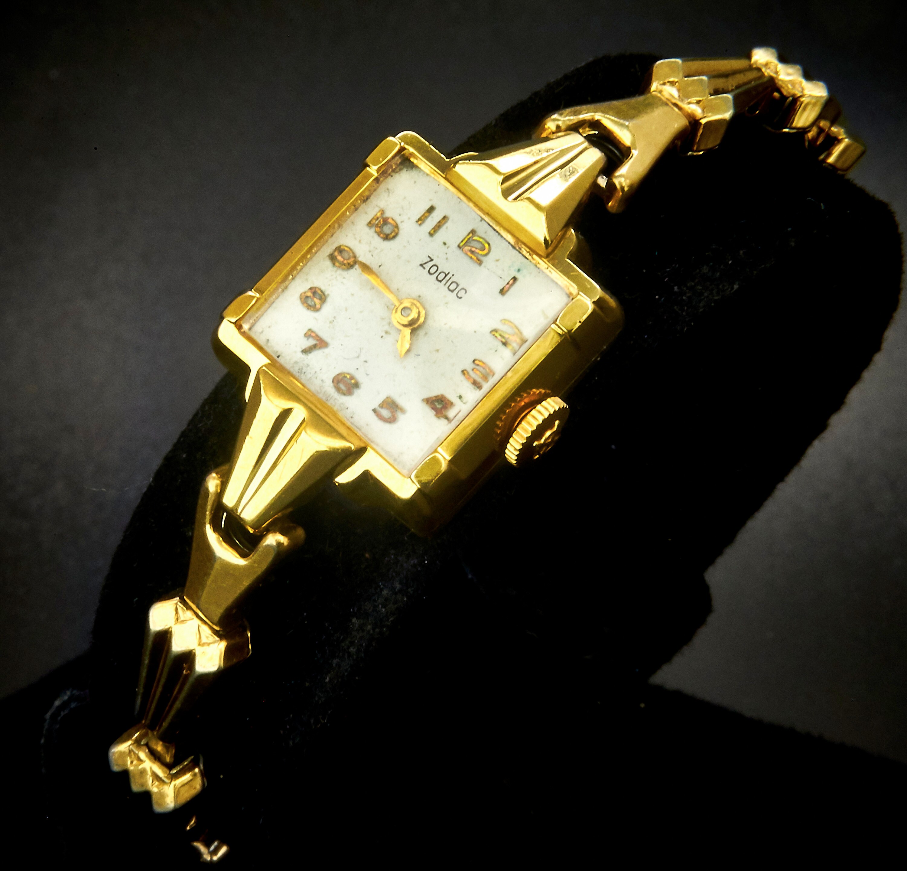 Solid 14k Gold 1959 Vintage Zodiac Cocktail Watch, Square Ladies ...