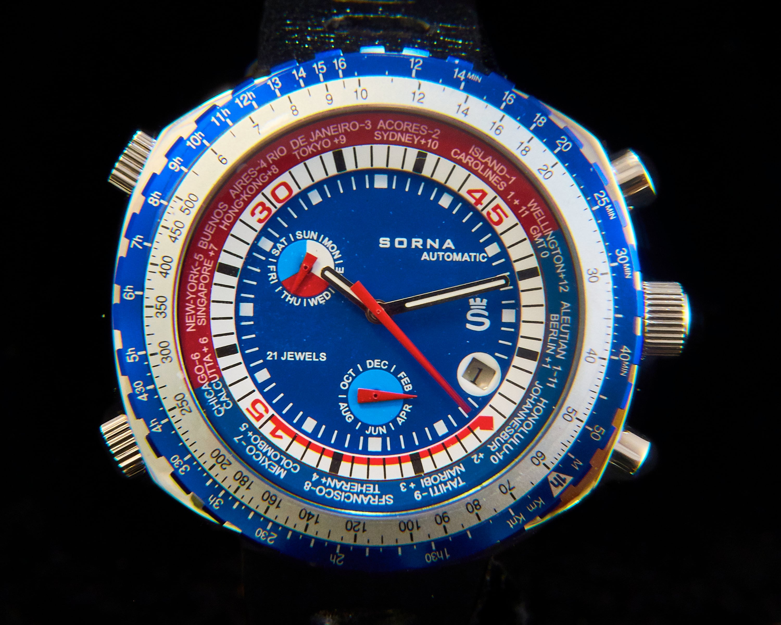 Orologio retro automatico SORNA Breitling GMT World Time | Etsy Italia